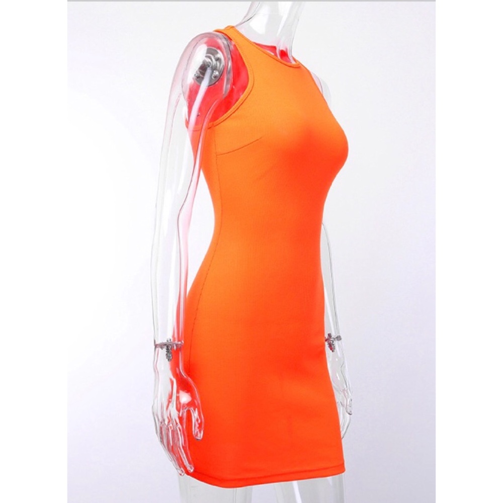 🧡Orange Rib Knit Sleeveless Bodycon Dress - Picture 5 of 8